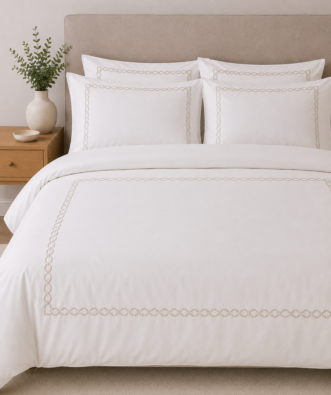 Serenity T400 100% Cotton Criss-cross Embroidery Duvet Cover Set