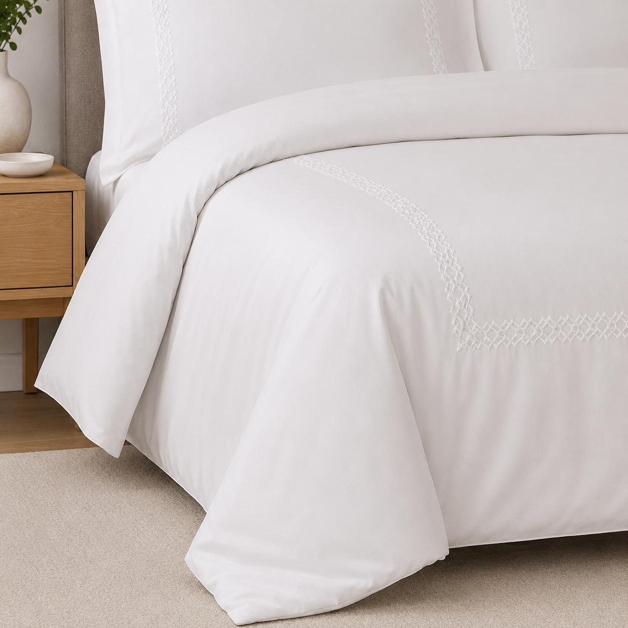 Serenity T400 100% Cotton Criss-cross Embroidery Duvet Cover Set